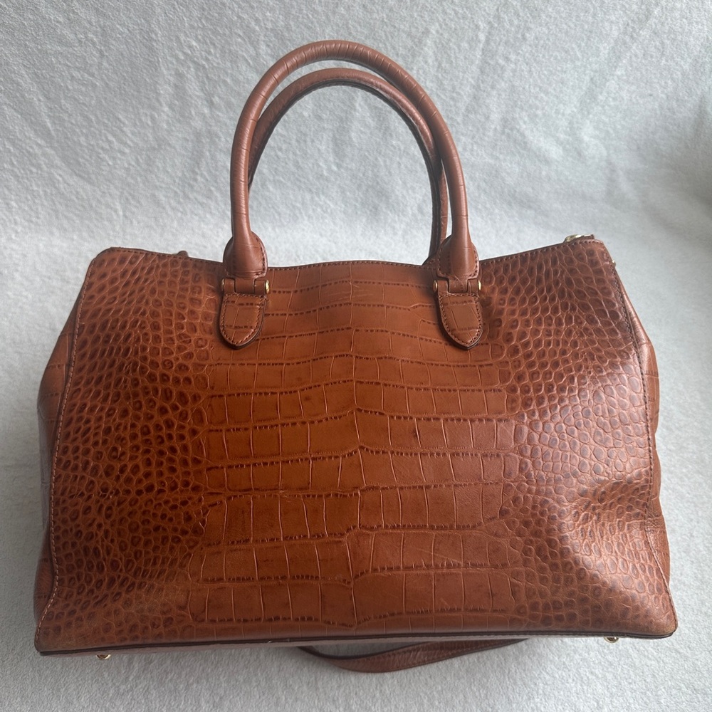 Lauren Ralph Lauren Brown Croc-Embossed Satchel - Picture 2 of 13